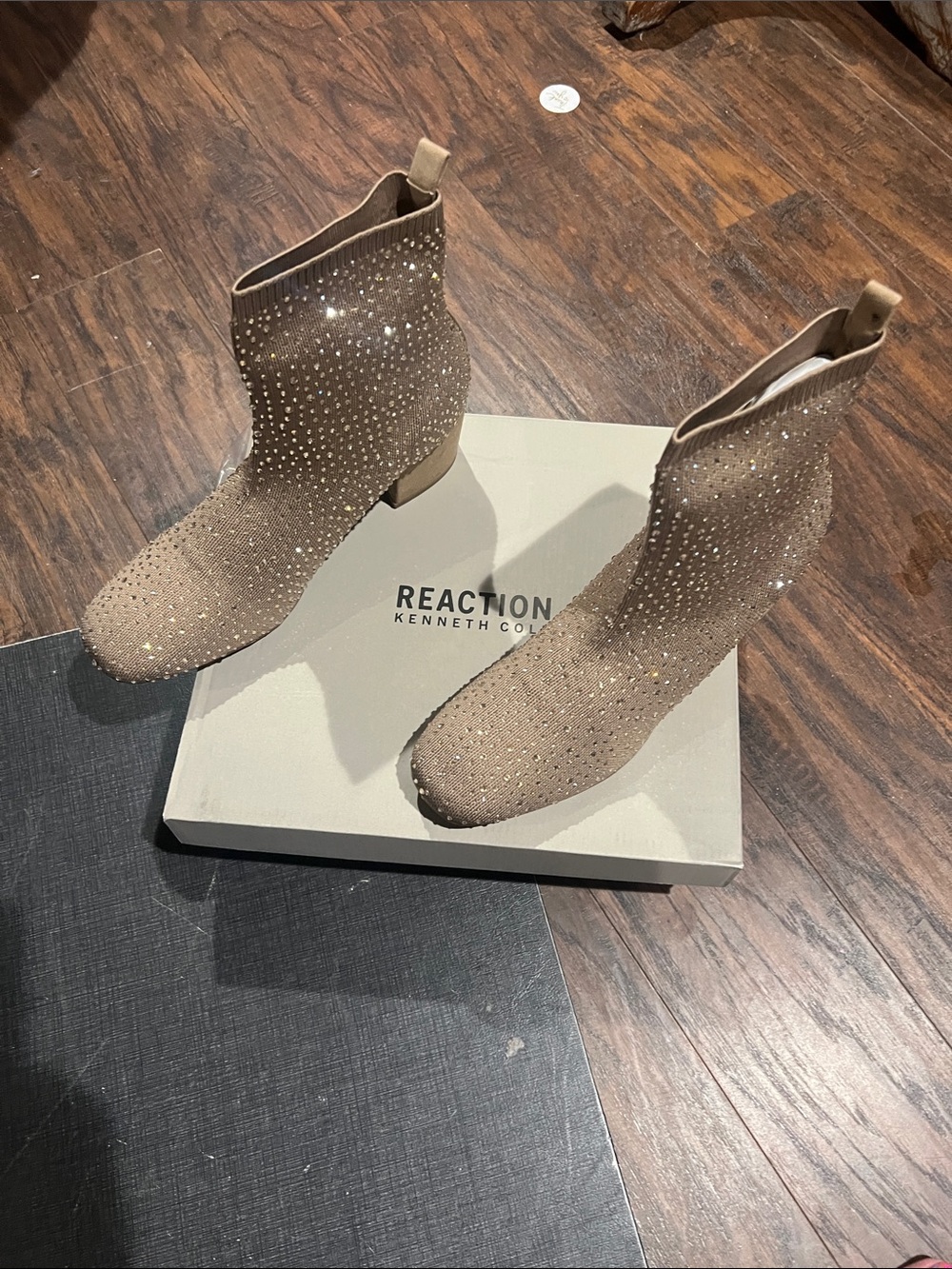 Cp Kenneth Cole Reaction Taupe Crystal-Embellished Ankle Booties